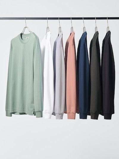 UNIQLO Unisex AIRism Cotton Crew Neck T-Shirt (Long Sleeve) - 68 BLUE