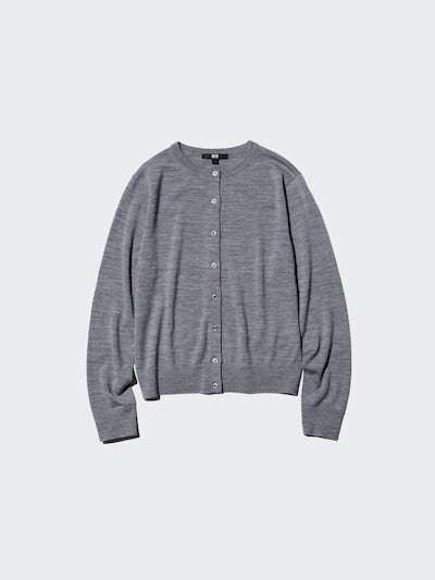 UNIQLO Women's 100% Merino Crew Neck Cardigan - 35 BROWN