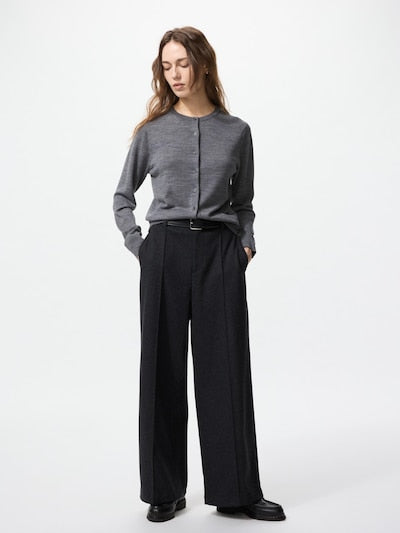 UNIQLO Women's 100% Merino Crew Neck Cardigan - 09 BLACK
