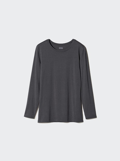 UNIQLO Women's HEATTECH Crew Neck T-Shirt (Long Sleeve) - 09 BLACK