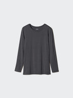 UNIQLO Women's HEATTECH Crew Neck T-Shirt (Long Sleeve) - 00 WHITE