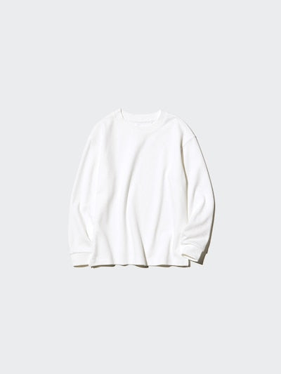 UNIQLO Kids' AIRism Cotton Crew Neck T-Shirt (Long Sleeve) - 00 WHITE