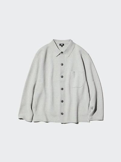 UNIQLO Unisex Milano Ribbed Shirt Collar Cardigan - 09 BLACK