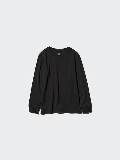 UNIQLO Kids' HEATTECH Extra Warm Cotton Crew Neck T-Shirt (Long Sleeve) - 01 OFF WHITE