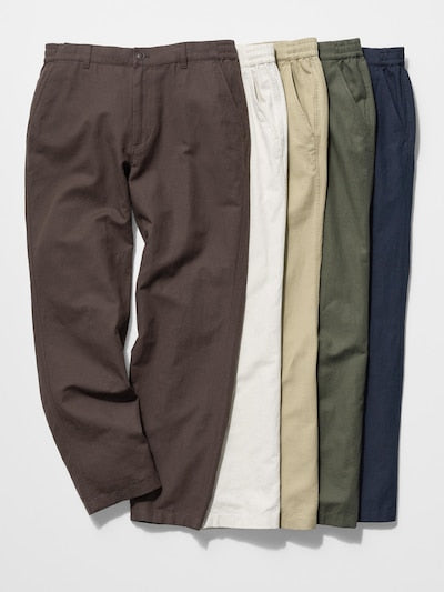 UNIQLO Men's Linen Blend Relaxed Trousers - 69 NAVY