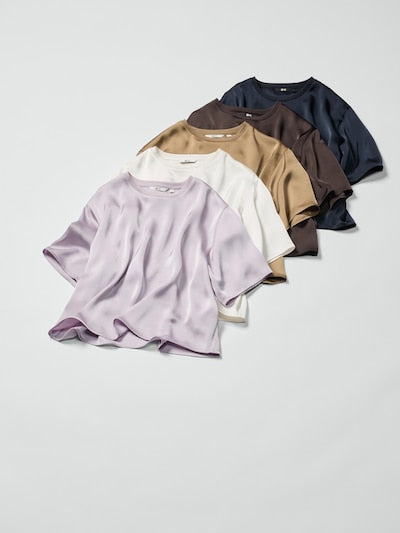 UNIQLO Women's Satin Oversized Short Blouse (Half Sleeve) - 01 OFF WHITE