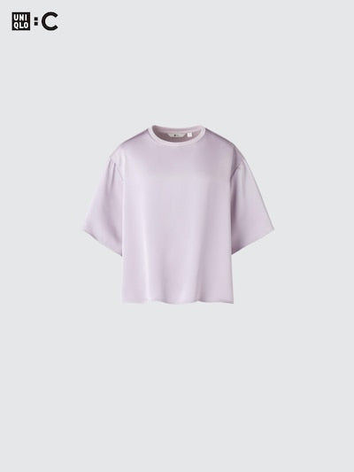 UNIQLO Women's Satin Oversized Short Blouse (Half Sleeve) - 69 NAVY