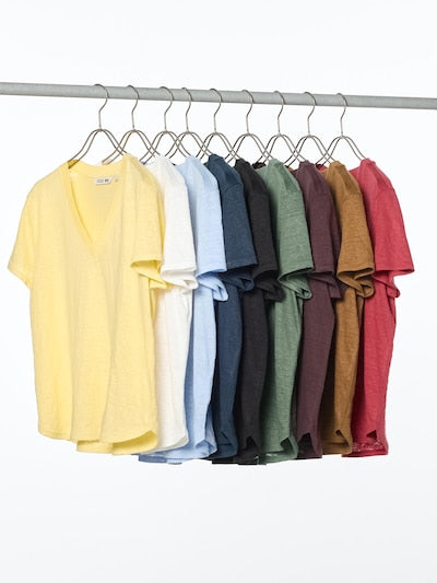 UNIQLO Women's 100% Linen V Neck T-Shirt - 16 RED