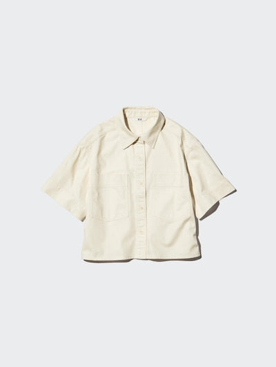 UNIQLO Women's Denim Boxy Shirt (Half Sleeve) - 65 BLUE
