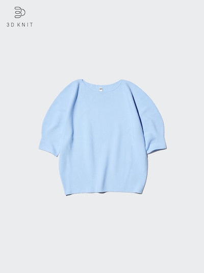 UNIQLO Women's 3D Knit Seamless Cotton Crew Neck Jumper (Short Sleeve) - 01 OFF WHITE