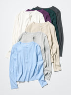 UNIQLO Ribbed Henley Neck Long Sleeve T-Shirt - 01 OFF WHITE