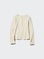 UNIQLO Unisex Ribbed Henley Neck Long Sleeve T-Shirt - 02 LIGHT GREY