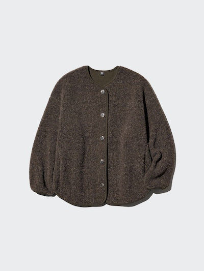 UNIQLO Pile Lined Fleece Relaxed Cardigan - 58 DARK GREEN