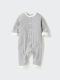 UNIQLO Babies' Newborn Ribbed One Piece Outfit (Long Sleeve, Stripe) - 69 NAVY