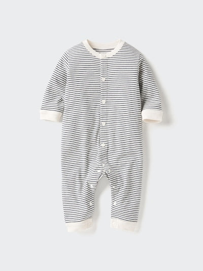 UNIQLO Babies' Newborn Ribbed One Piece Outfit (Long Sleeve, Stripe) - 69 NAVY