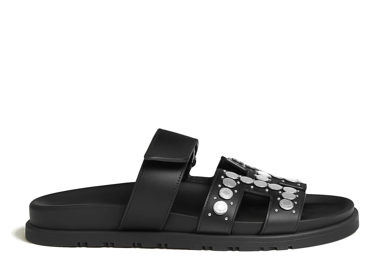 Hermes Chypre Sandal Noir Clou De Selle Calfskin Leather