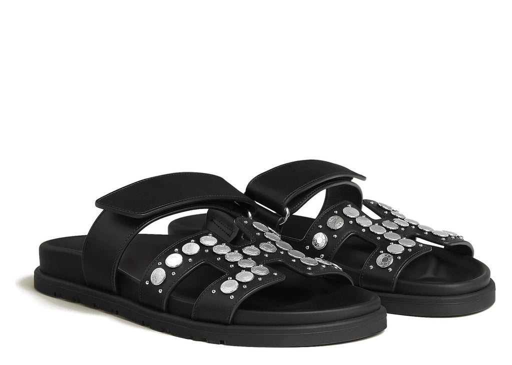 Hermes Chypre Sandal Noir Clou De Selle Calfskin Leather