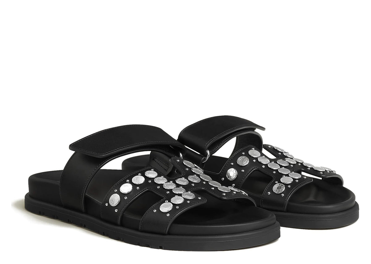 Hermes Chypre Sandal Noir Clou De Selle Calfskin Leather