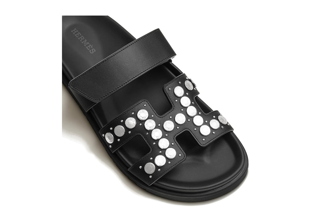 Hermes Chypre Sandal Noir Clou De Selle Calfskin Leather