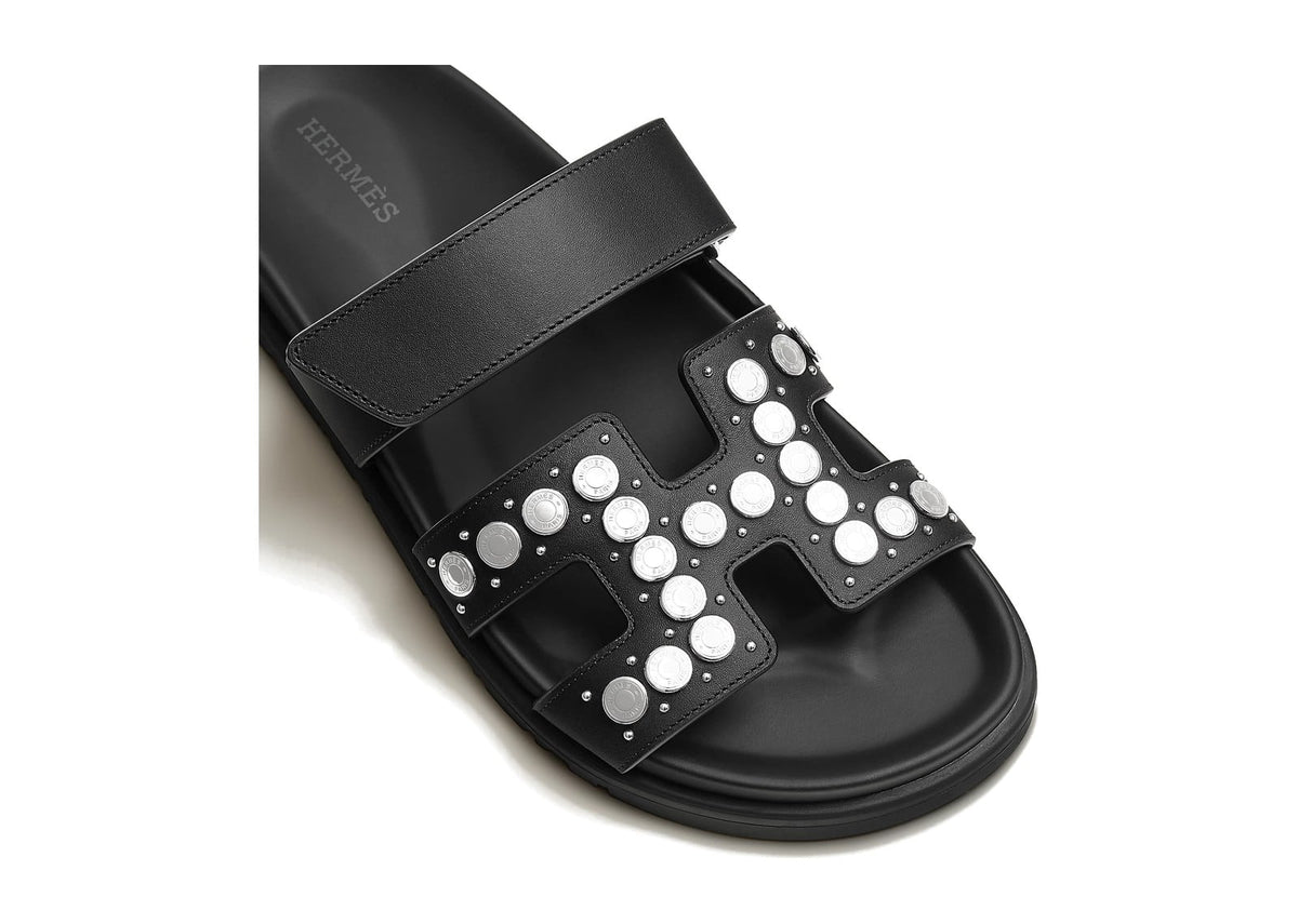 Hermes Chypre Sandal Noir Clou De Selle Calfskin Leather