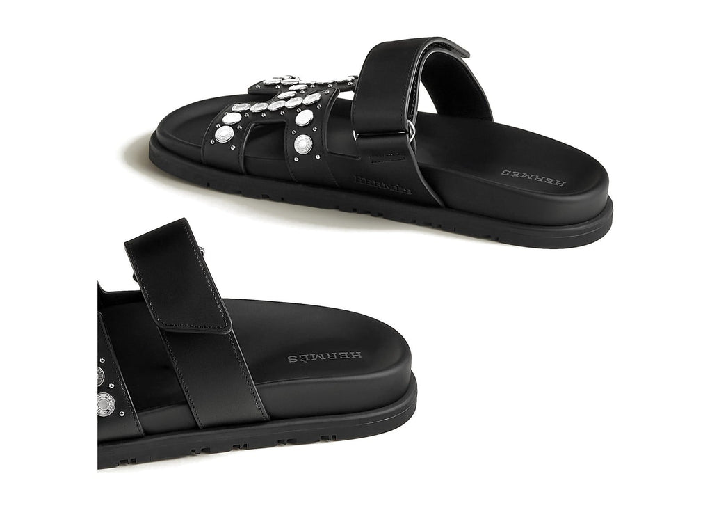 Hermes Chypre Sandal Noir Clou De Selle Calfskin Leather