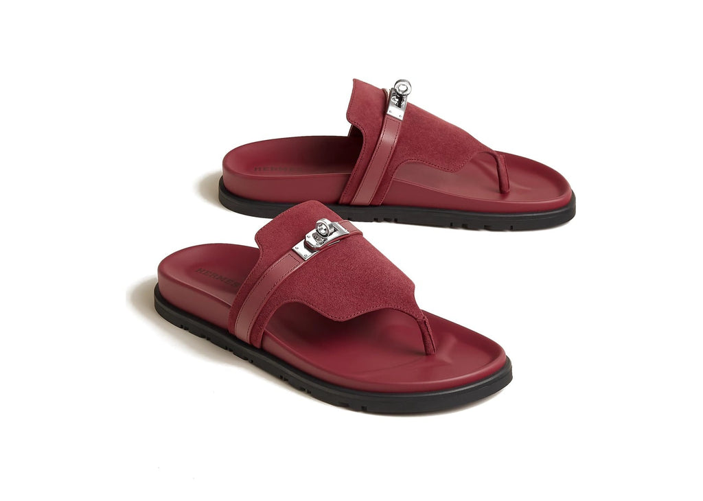 Hermes Empire Sandal Rose Lie De Vin Suede Goatskin And Calfskin