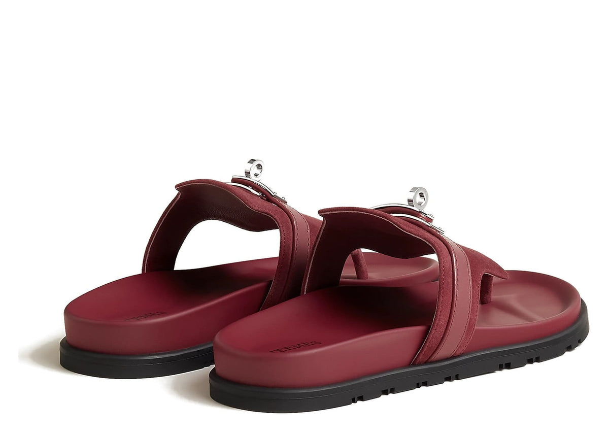 Hermes Empire Sandal Rose Lie De Vin Suede Goatskin And Calfskin