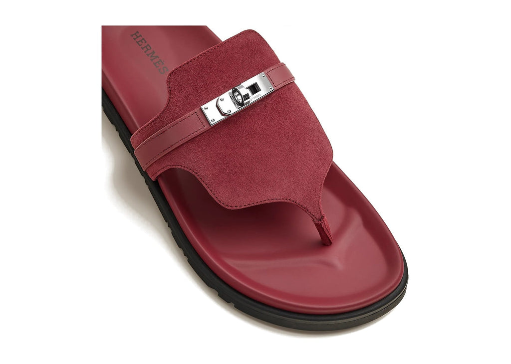 Hermes Empire Sandal Rose Lie De Vin Suede Goatskin And Calfskin