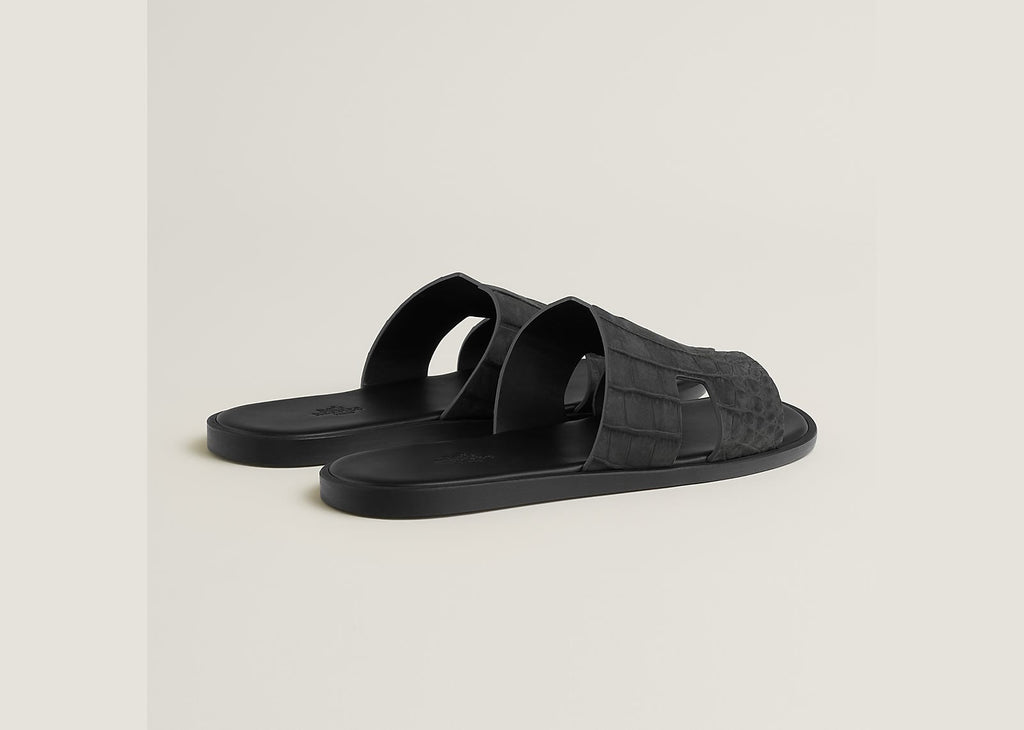 Hermes Izmir Sandal Gris Carbone Alligator Leather
