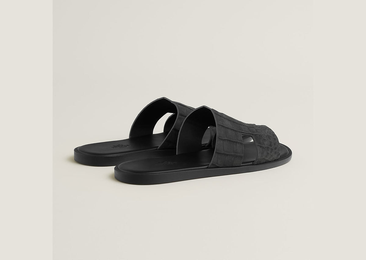 Hermes Izmir Sandal Gris Carbone Alligator Leather