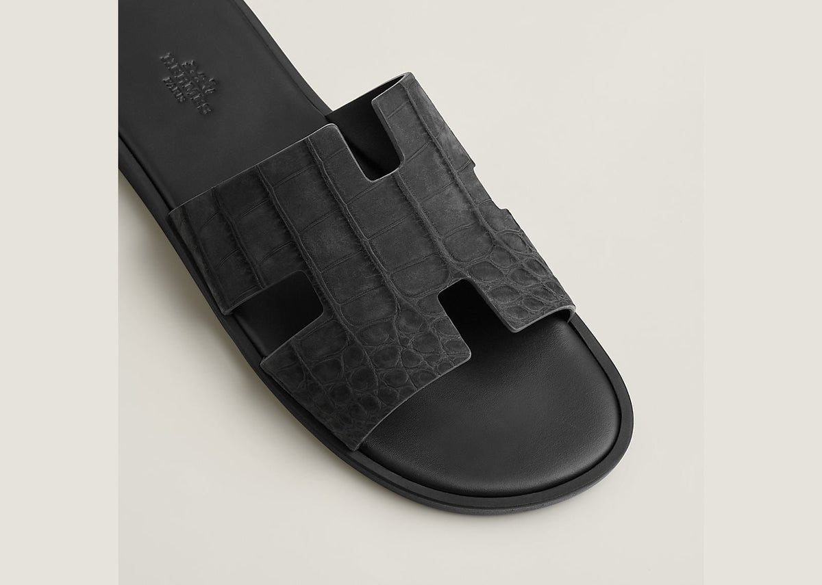 Hermes Izmir Sandal Gris Carbone Alligator Leather