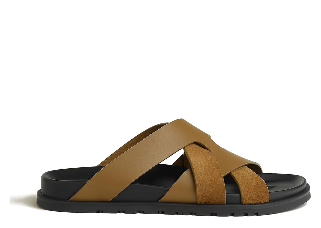Hermes Kazimir Sandal Brun Fumé Calfskin And Suede Goatskin