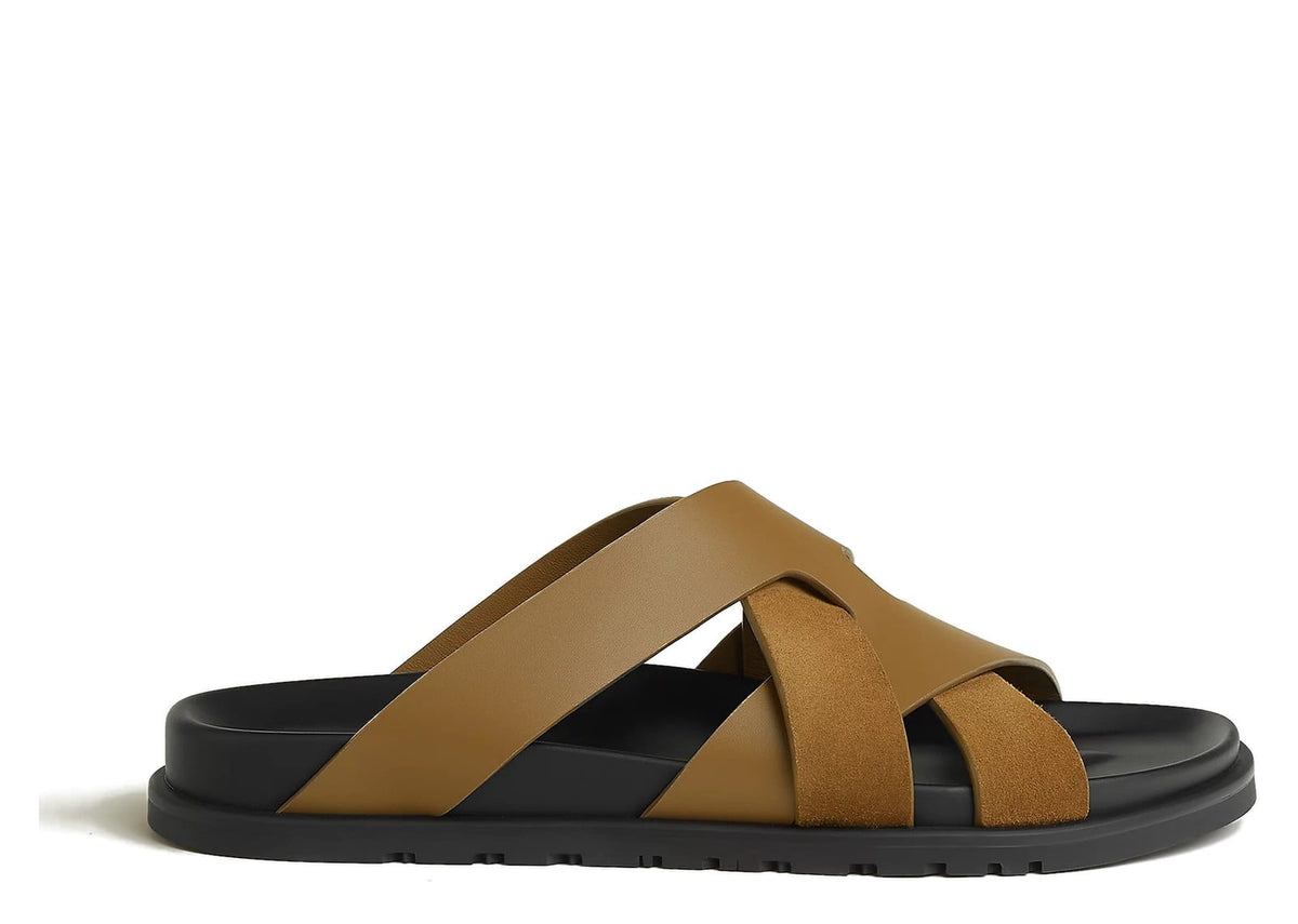 Hermes Kazimir Sandal Brun Fumé Calfskin And Suede Goatskin