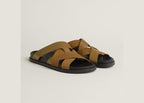 Hermes Kazimir Sandal Brun Fumé Calfskin And Suede Goatskin