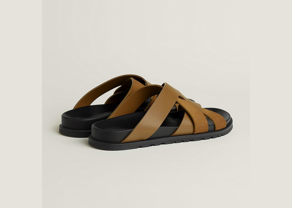 Hermes Kazimir Sandal Brun Fumé Calfskin And Suede Goatskin