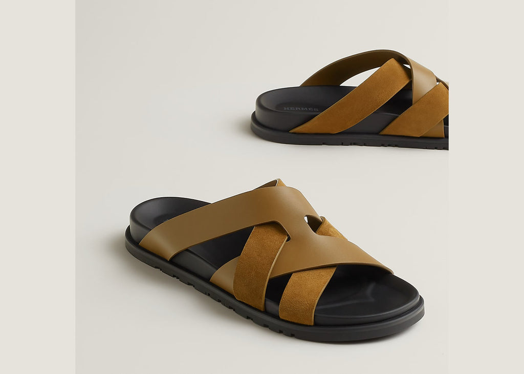 Hermes Kazimir Sandal Brun Fumé Calfskin And Suede Goatskin