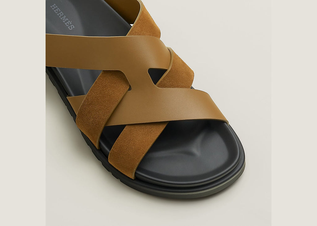 Hermes Kazimir Sandal Brun Fumé Calfskin And Suede Goatskin