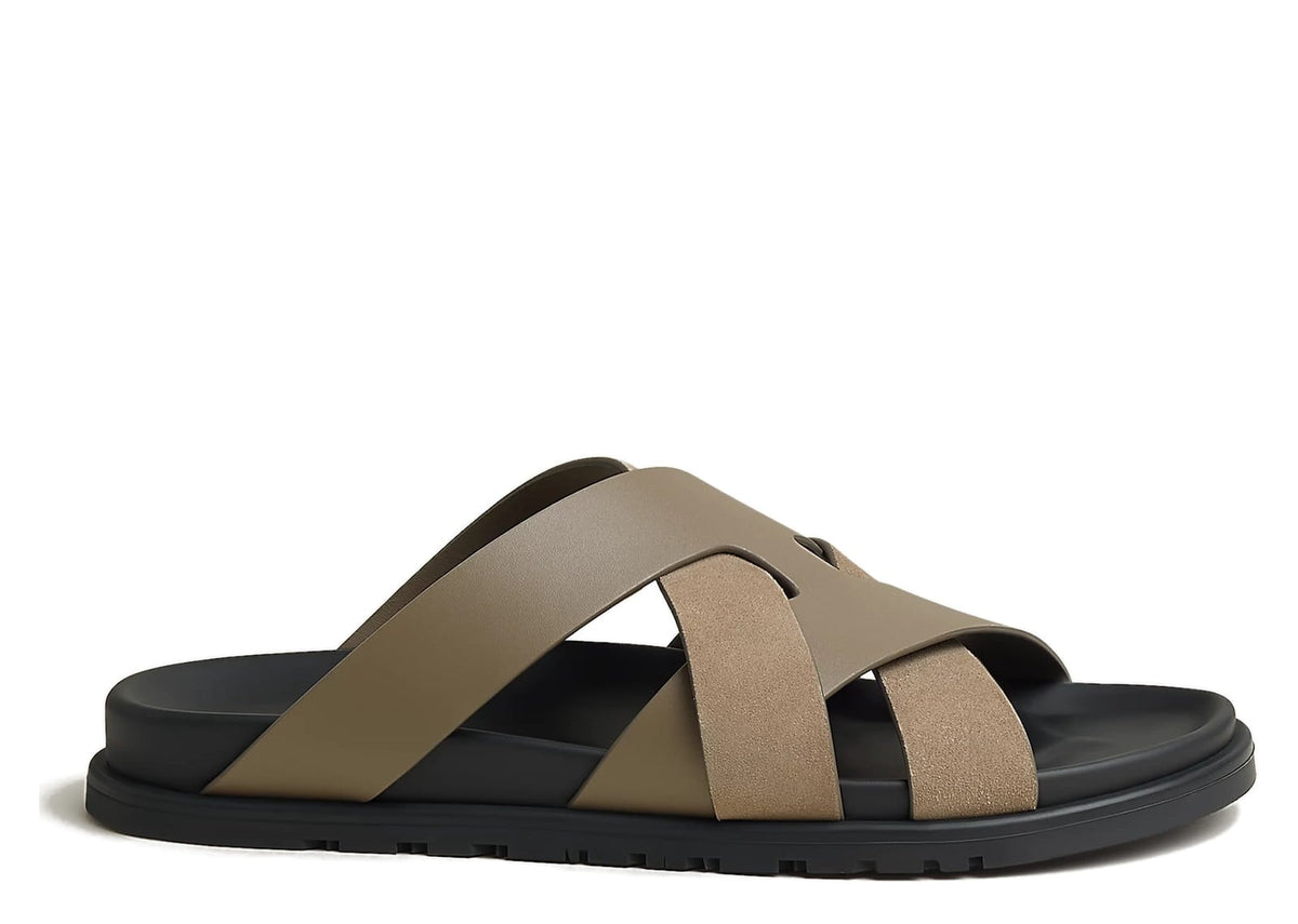 Hermes Kazimir Sandal Etoupe Calfskin And Suede Goatskin