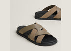 Hermes Kazimir Sandal Etoupe Calfskin And Suede Goatskin