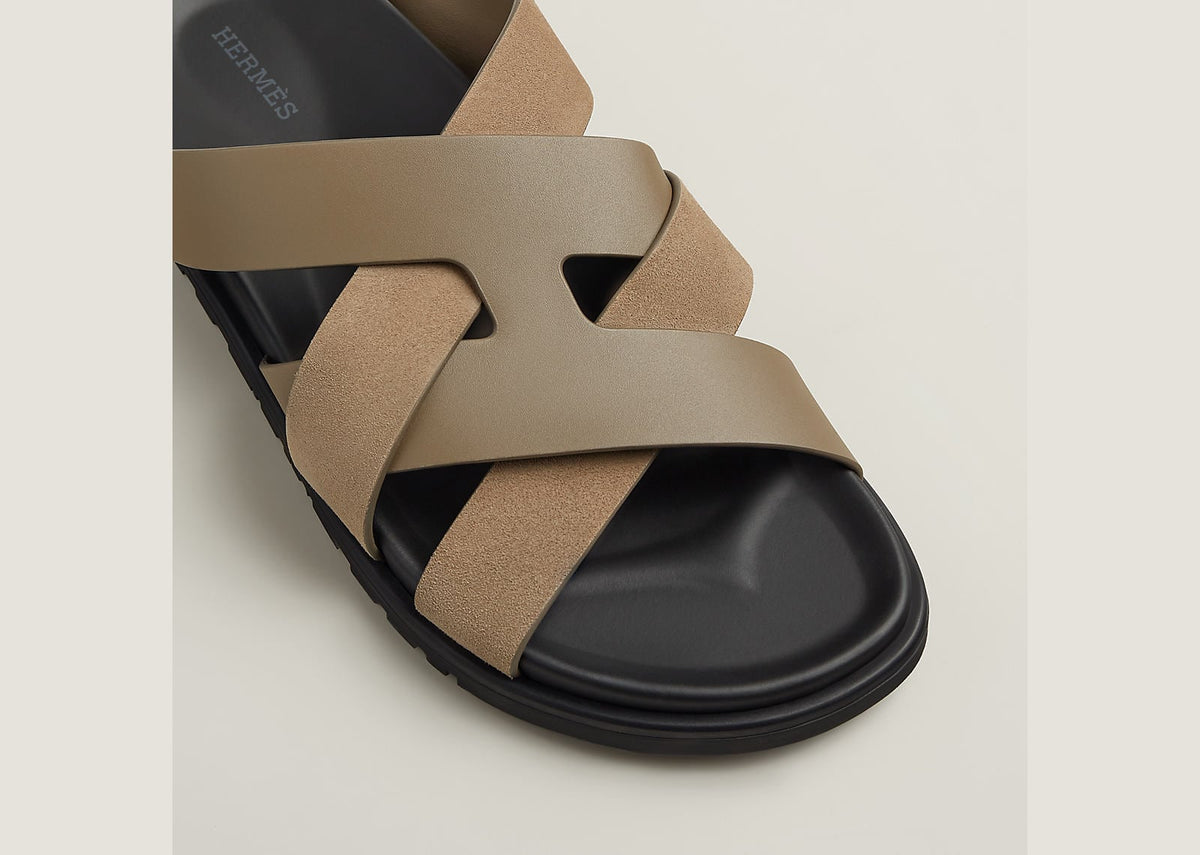 Hermes Kazimir Sandal Etoupe Calfskin And Suede Goatskin