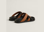 Hermes Kazimir Sandal Naturel Noir Woven Ribbon And Calfskin Leather