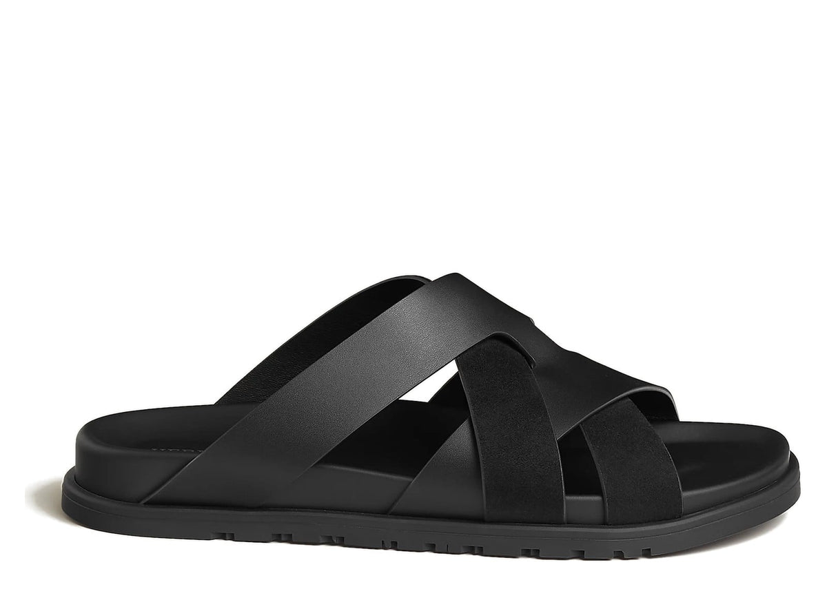Hermes Kazimir Sandal Noir Calfskin And Suede Goatskin