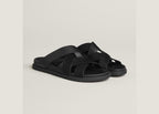 Hermes Kazimir Sandal Noir Calfskin And Suede Goatskin