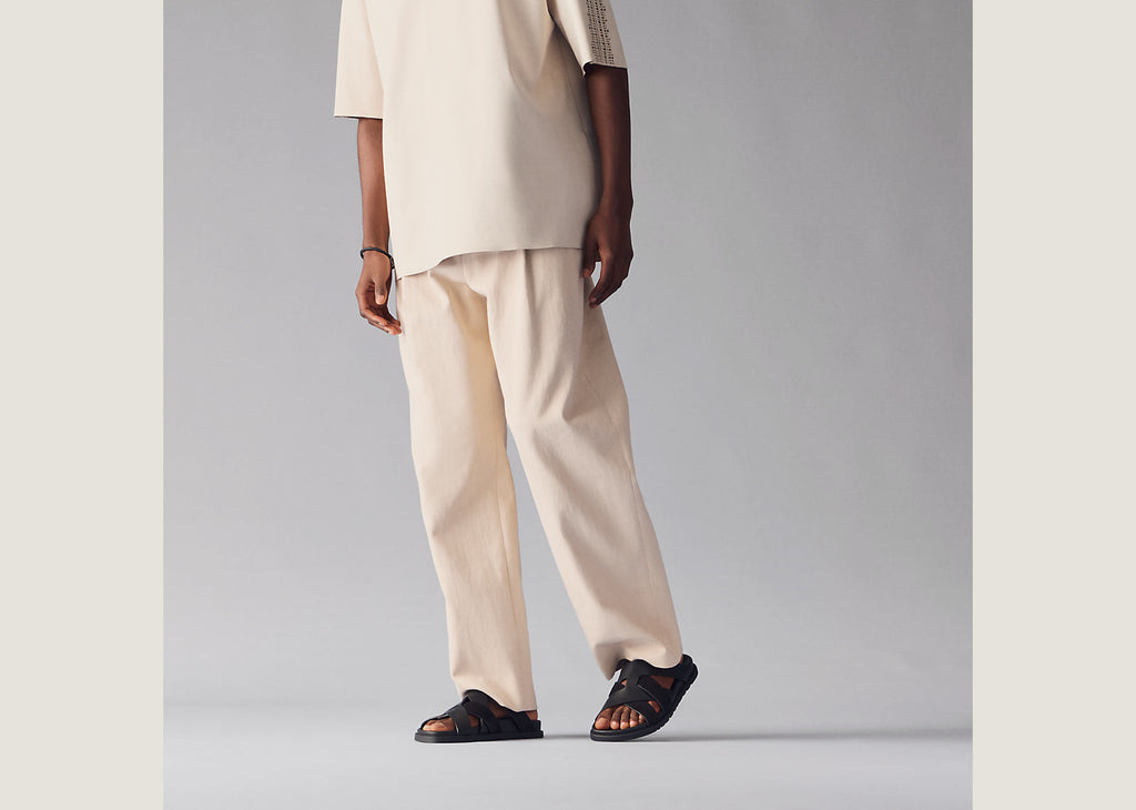 Hermes Kazimir Sandal Noir Calfskin And Suede Goatskin