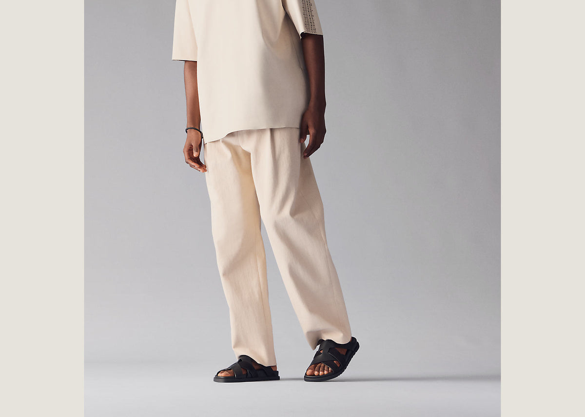 Hermes Kazimir Sandal Noir Calfskin And Suede Goatskin