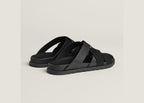 Hermes Kazimir Sandal Noir Calfskin And Suede Goatskin