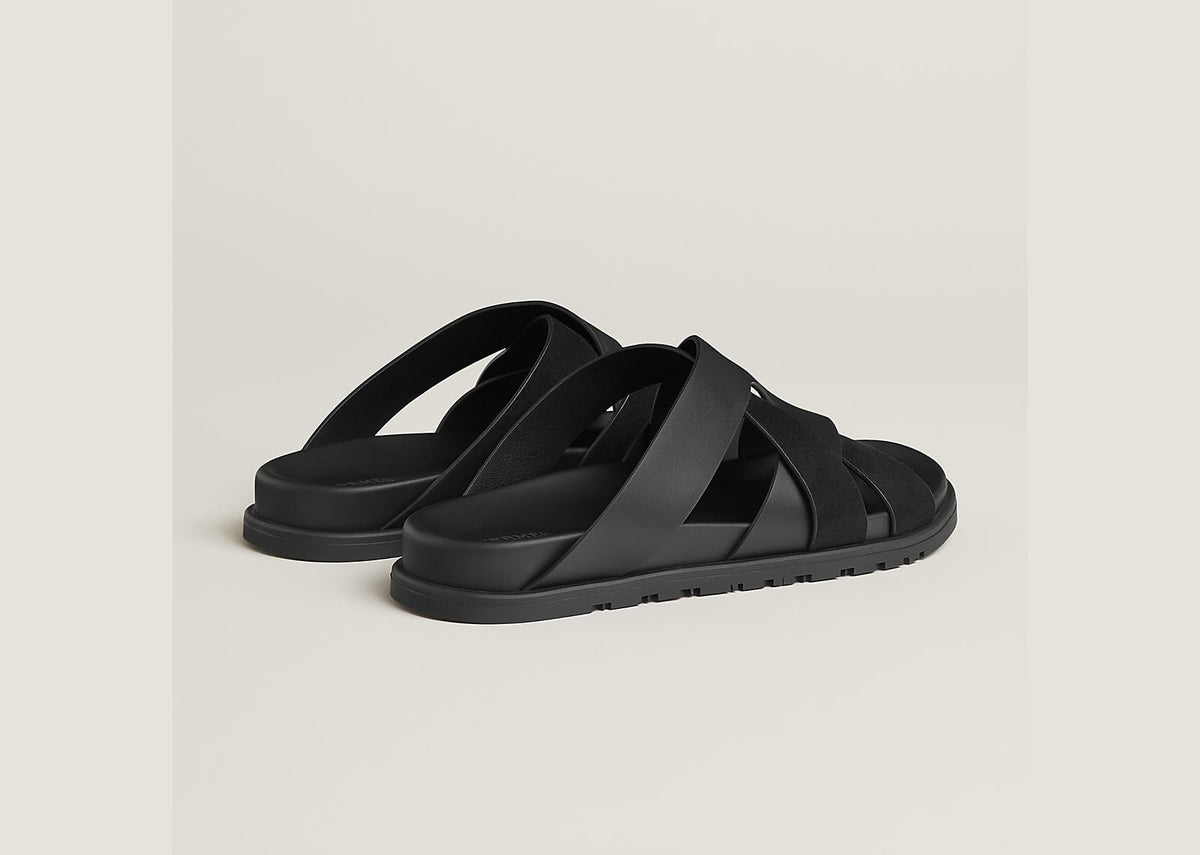 Hermes Kazimir Sandal Noir Calfskin And Suede Goatskin