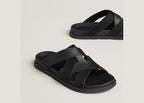 Hermes Kazimir Sandal Noir Calfskin And Suede Goatskin