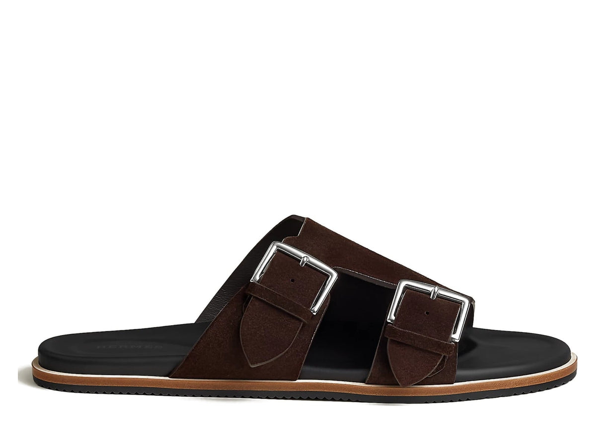 Hermes Naxos Sandal Marron Ebène Suede Calfskin Leather
