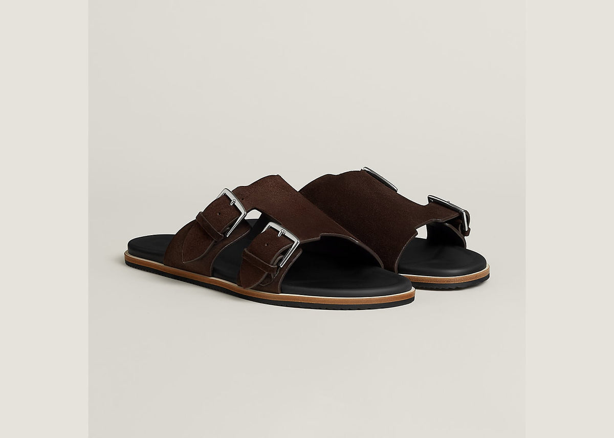 Hermes Naxos Sandal Marron Ebène Suede Calfskin Leather